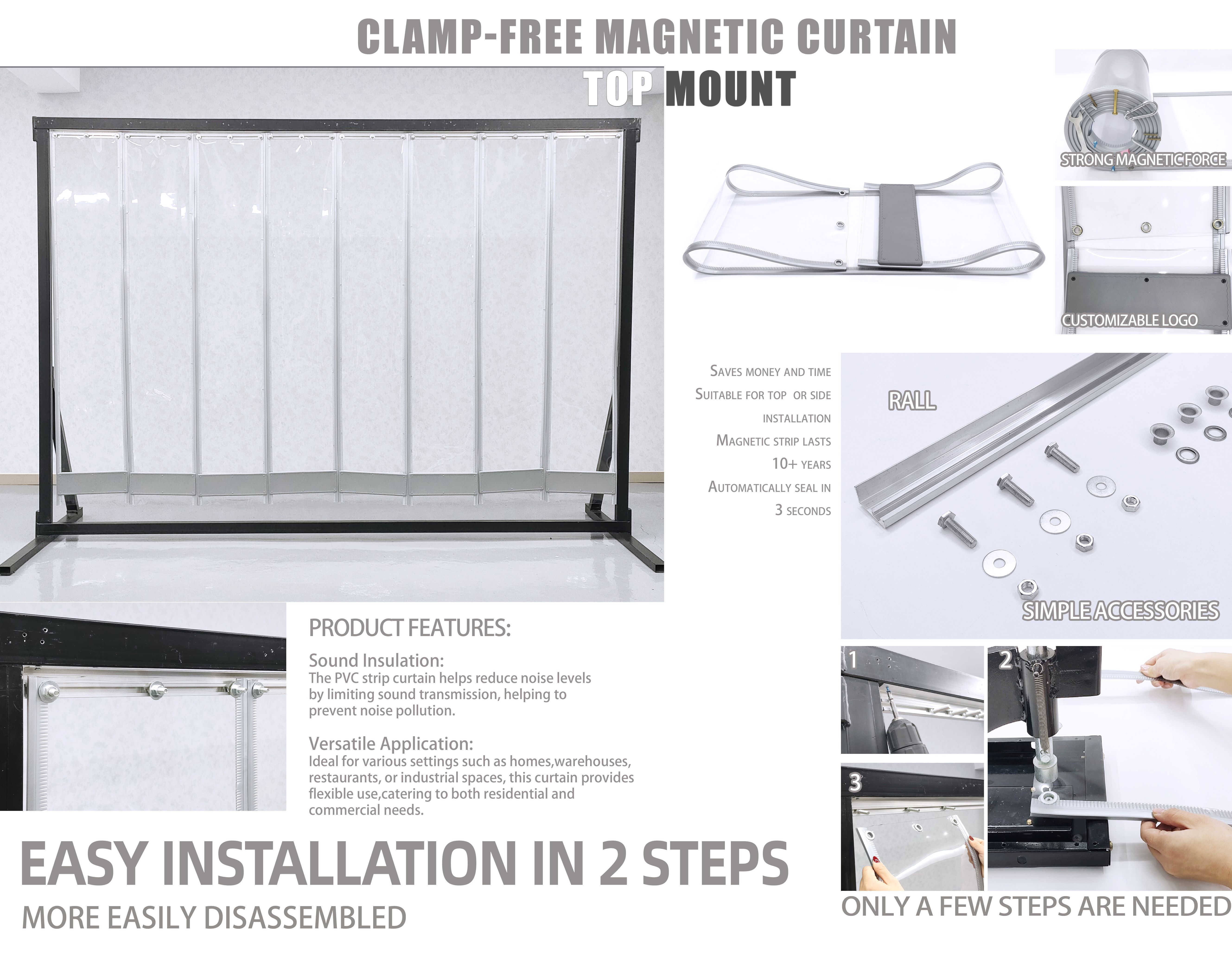 Magnetic Curtain Aluminum Alloy Accessories (Clip-free) – Top Mount